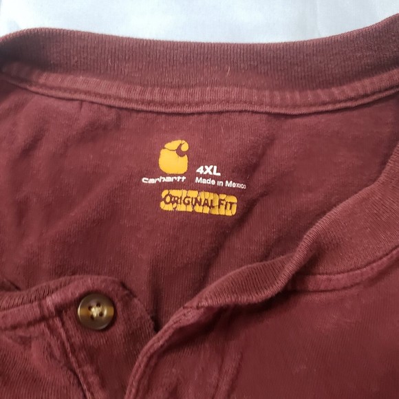 Carhartt Henley Shirt Long Sleeve Pocket Original Fit Maroon Size 4XL Men's - Picture 3 of 7